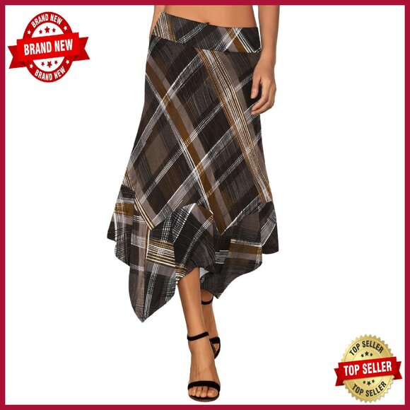 Stretchy Waist A-Line Midi Skirt Handkerchief Hem Flowy Flared